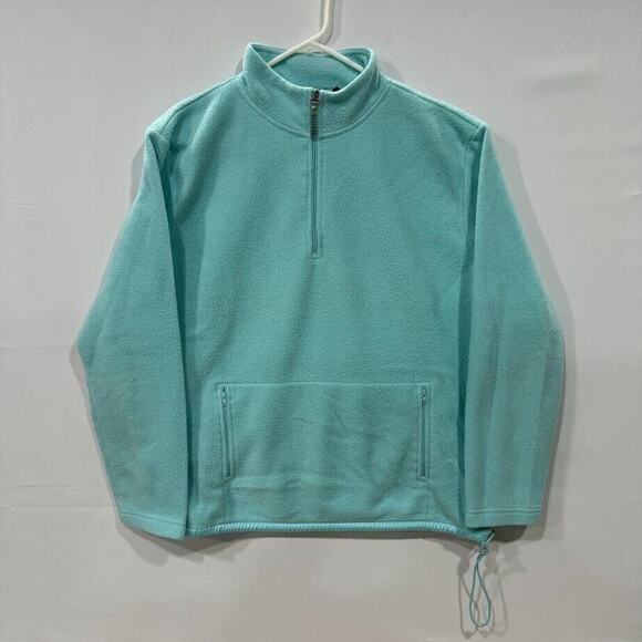 NY Jeans Women's Teal Fleece Pullover L Half Zip Mock Neck Kangaroo Pocket - Picture 1 of 7
